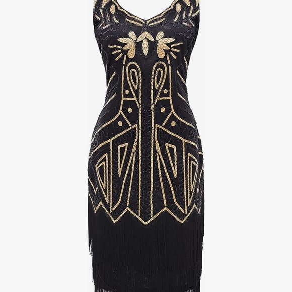 Elegant Black and Gold Mini Dress - Picture 2 of 9